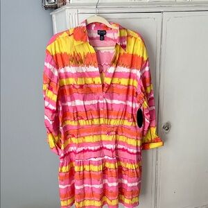 Scoop Colorful Striped Shirt Dress